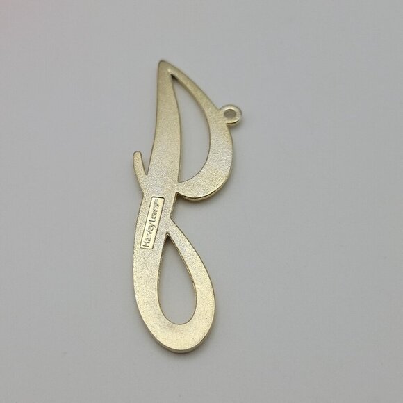 Harvey Lewis Letter J Ornament Gold Tone Clear Crystal 4" Vintage Signed - Picture 4 of 7